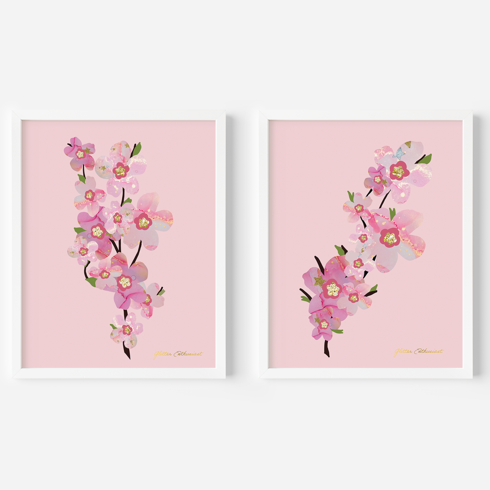 Wedding Party Tumblers - Cherry Blossom / Tuxedo Glitter Blush / Cherry  Blossom